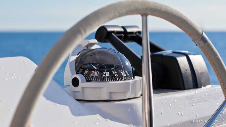 Volvo Penta steering wheel on a boat