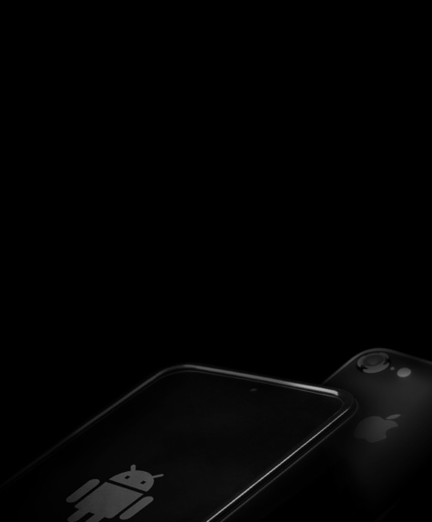 iOS and Android icons on the smartphone screens