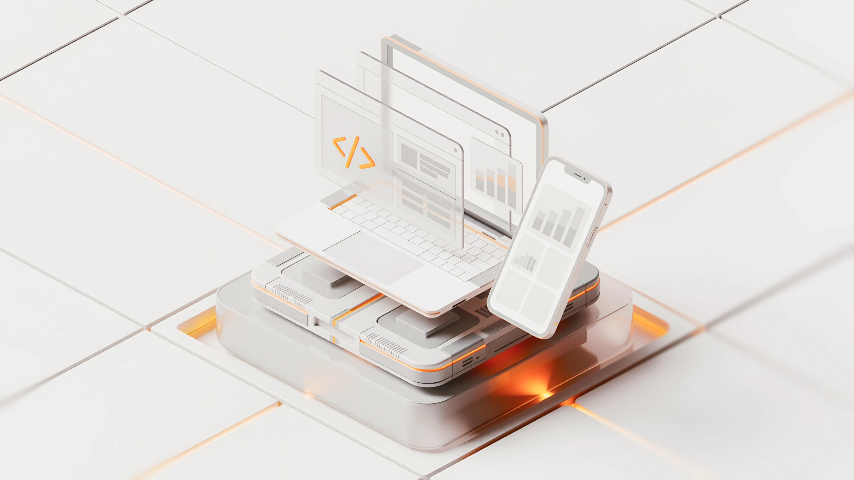 Custom app development concept showing scalable web and mobile interfaces