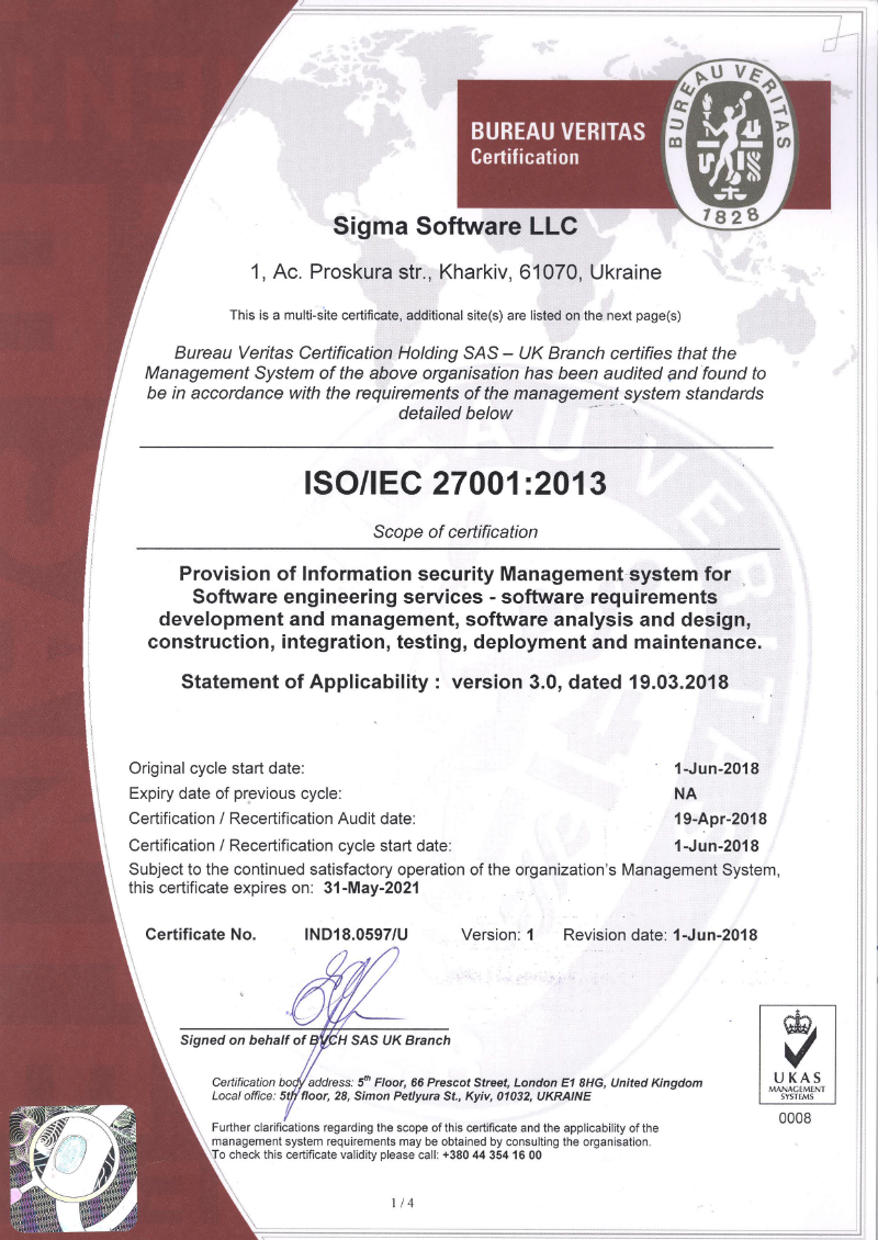 Sigma certificate of outlet analysis