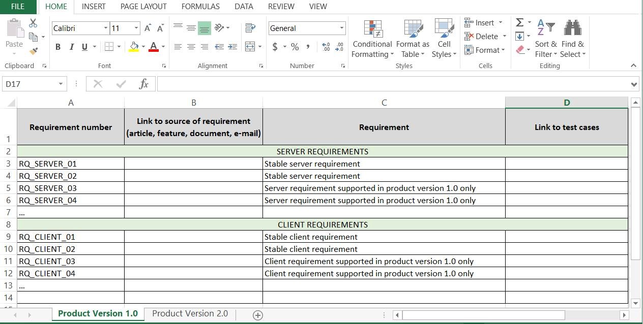 Versioning of Requirements Coverage Matrices