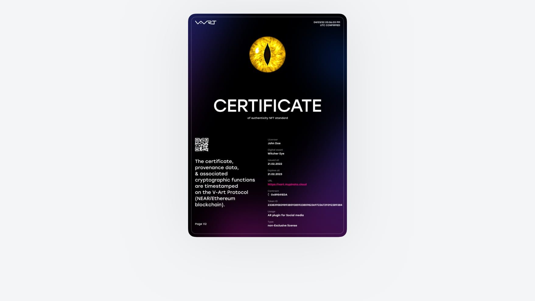 Buyer gets a certificate with IP rights for using custom NFT