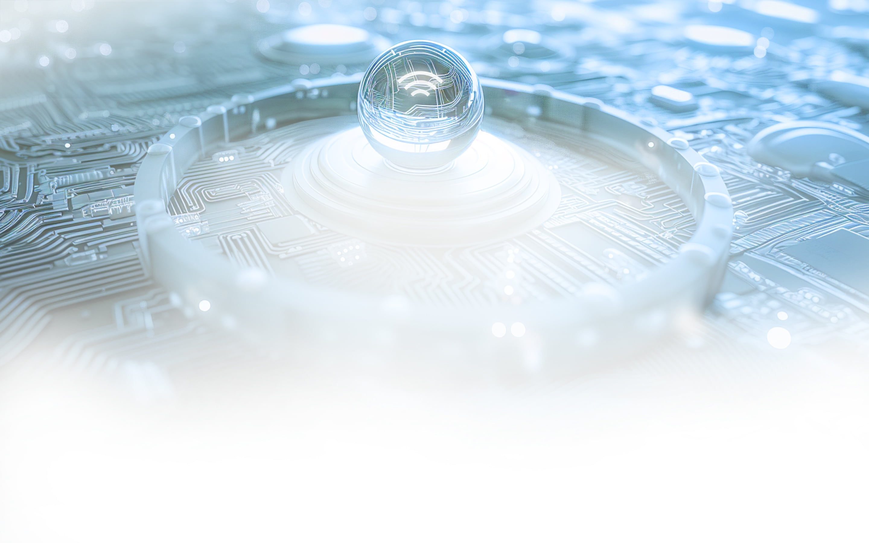 Wi-Fi icon and symbolized microcircuit are presented as an illustration of IoT development services