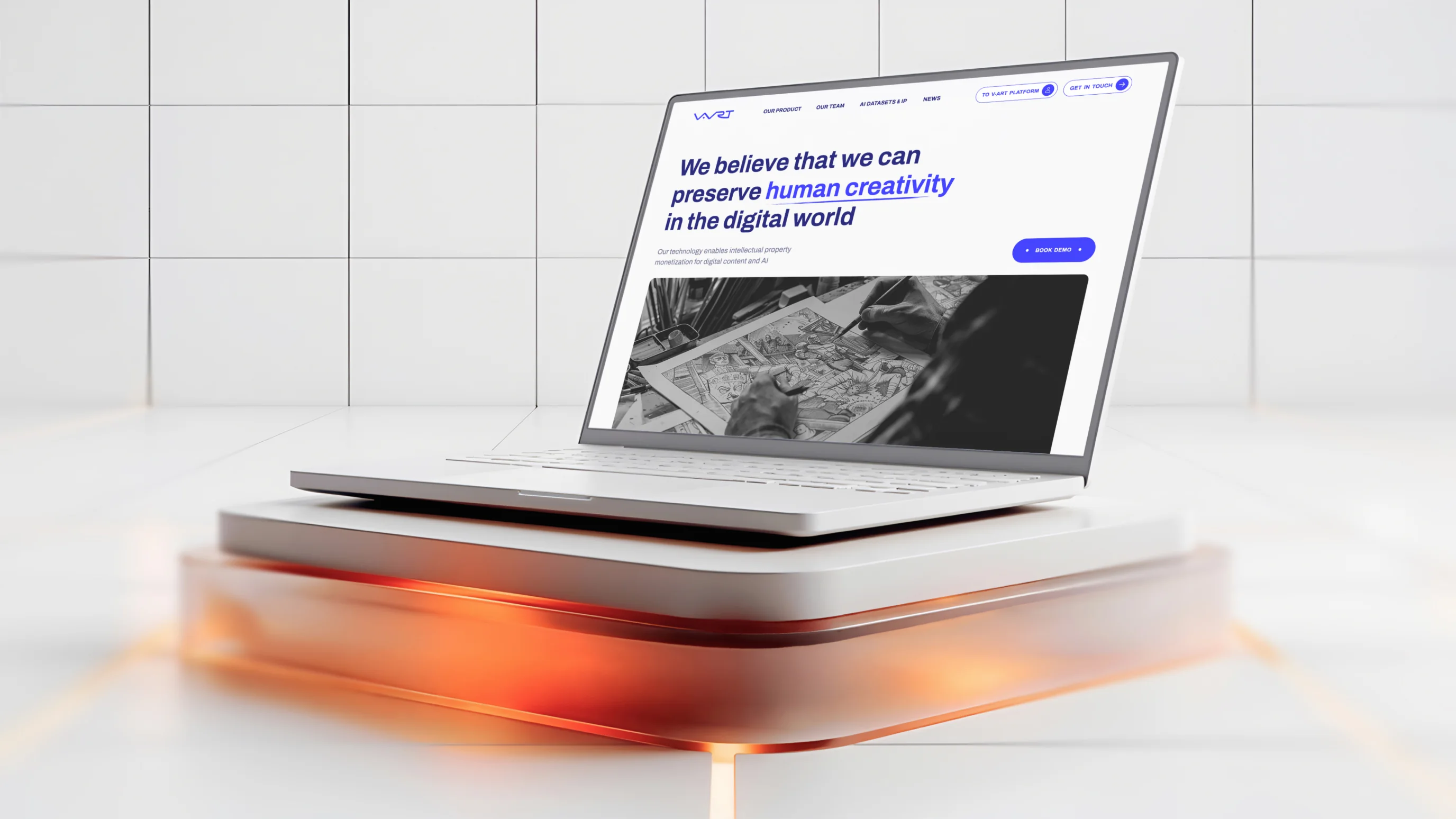 Website describing V-Art protocol as a custom blockchain solution for IP rights licensing