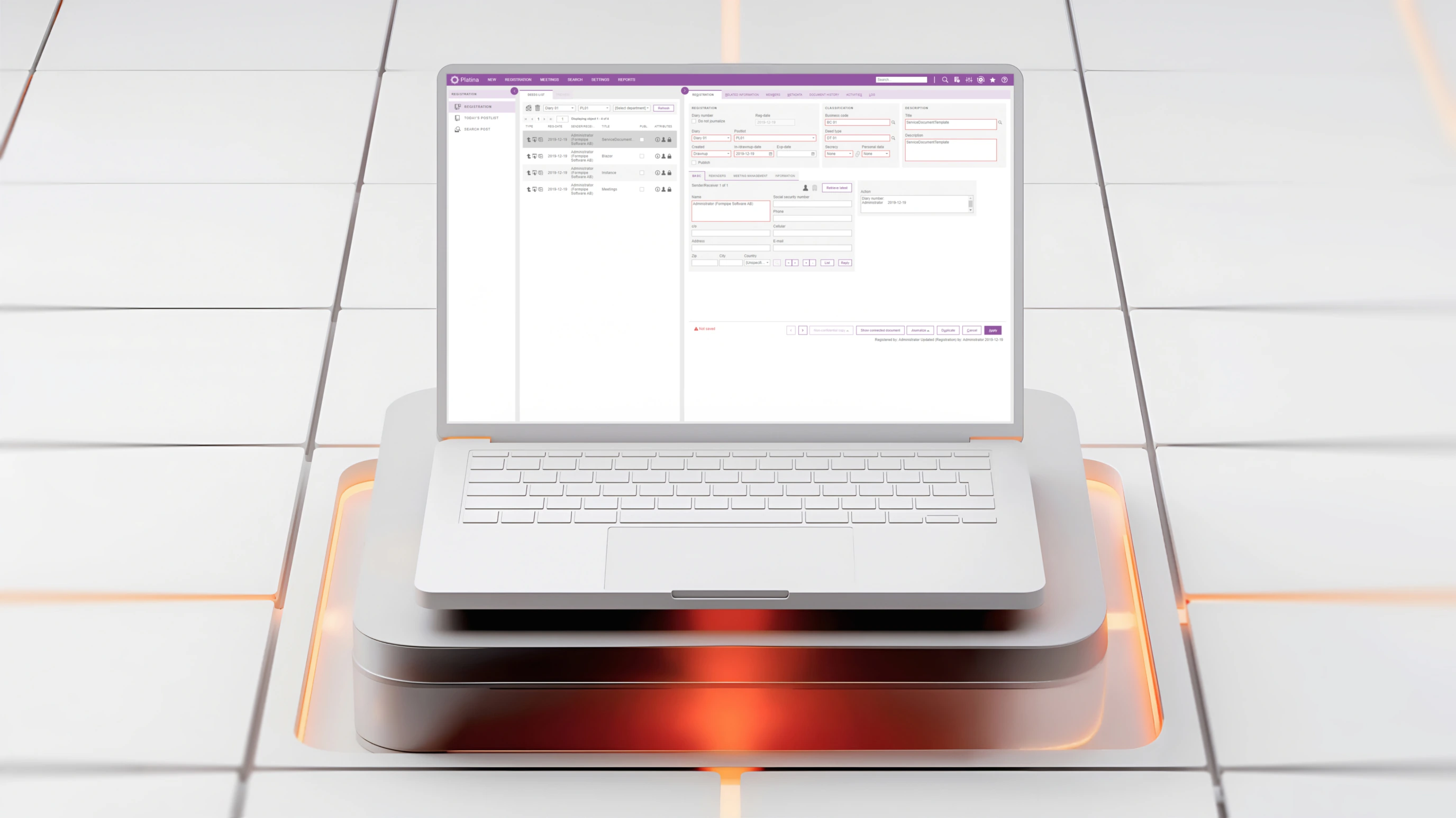 ECM software interface on a laptop screen